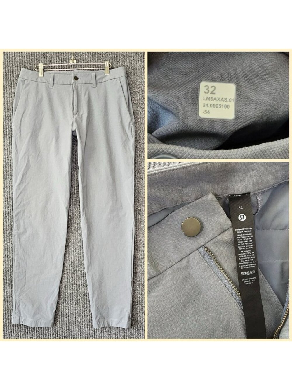 Lululemon ABC Slim-Fit Trouser 32x30 Cotton VersaTwill Belgian Blue Gray LM5AXAS